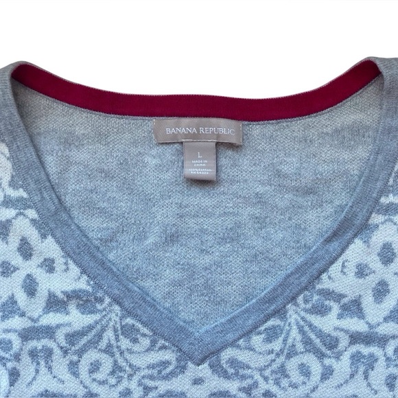 Banana Republic Patterned Cotton Sweater | 100% Cotton | Size L | White/Gray - Picture 4 of 7